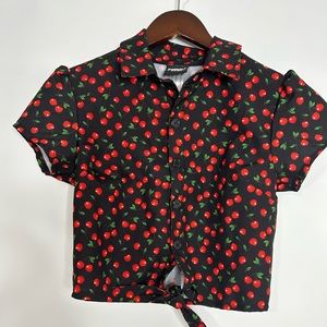 Modern Hero Cherry Crop Top Black Tie